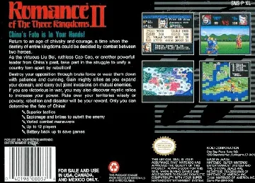 Romance of the Three Kingdoms II (USA) box cover back